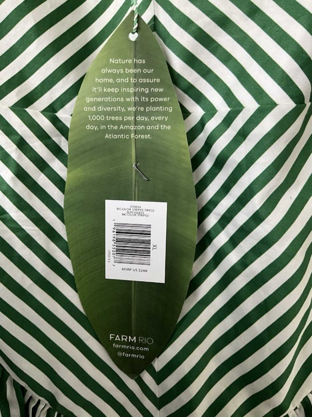 Farm Rio Sleeveless Bicolor Stripes Green White Cotton Midi Dress XL NWT - Picture 5 of 5